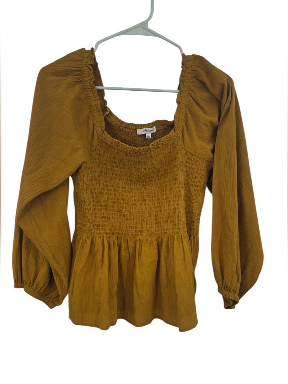 New Madewell Mustard Smocked Blouse 10